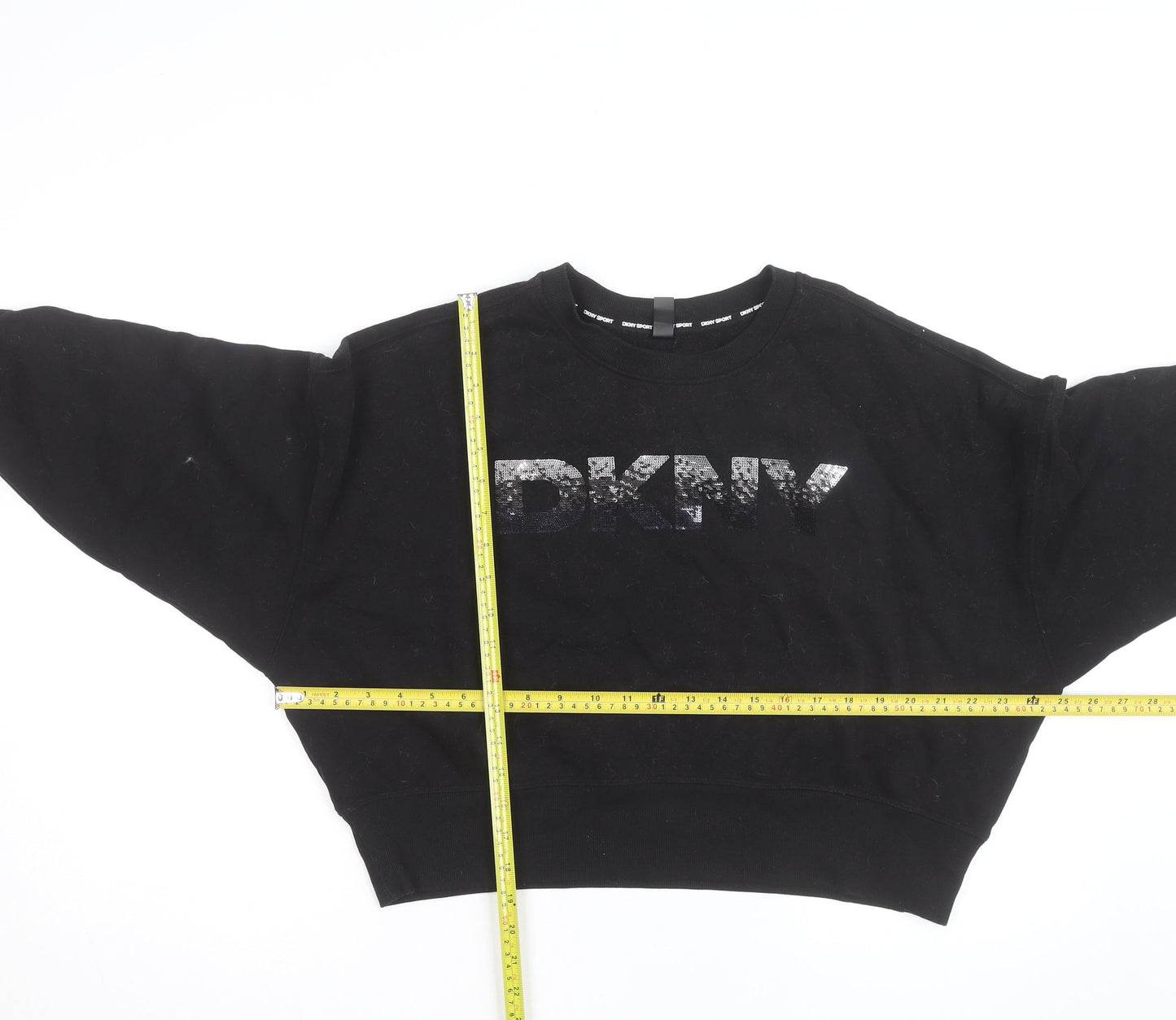 DKNY Sport Women's Black Sequin Logo Pullover Sweatshirt Size M