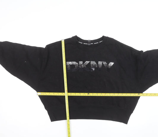 DKNY Sport Women's Black Sequin Logo Pullover Sweatshirt Size M