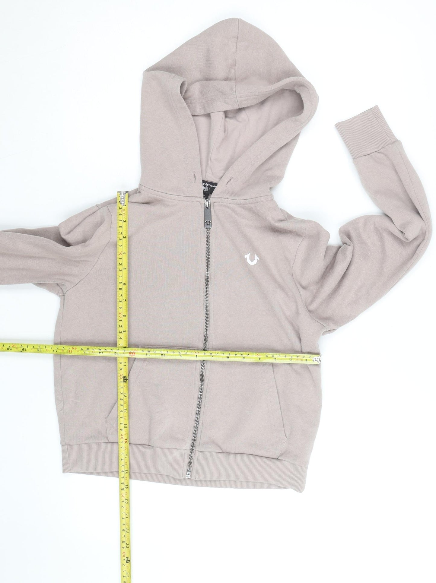 True Religion Women Beige Full Zip Hoodie Size S Cotton Fleece Logo