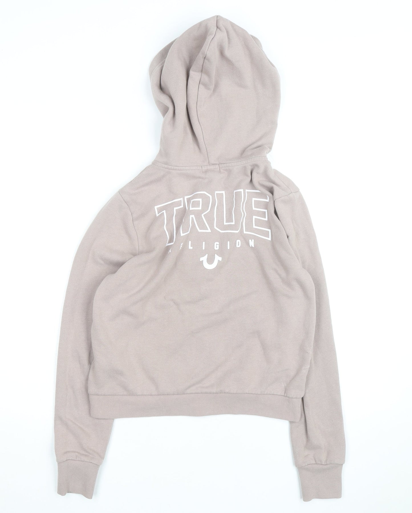 True Religion Women Beige Full Zip Hoodie Size S Cotton Fleece Logo