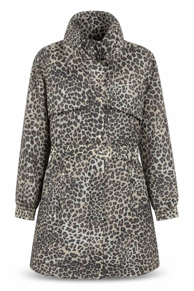 Black Rivet Women’s Brown Leopard Print Belted Rain Coat Size S