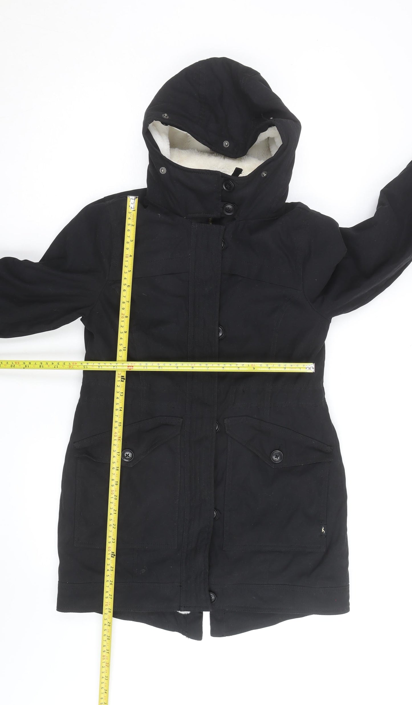 Hollister Men’s Black XS Parka Jacket Faux Fur Lined Hooded Winter Coat
