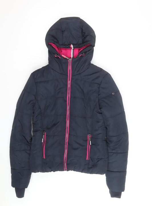 Superdry Women's Blue Hooded Puffer Jacket Size S Winter Coat