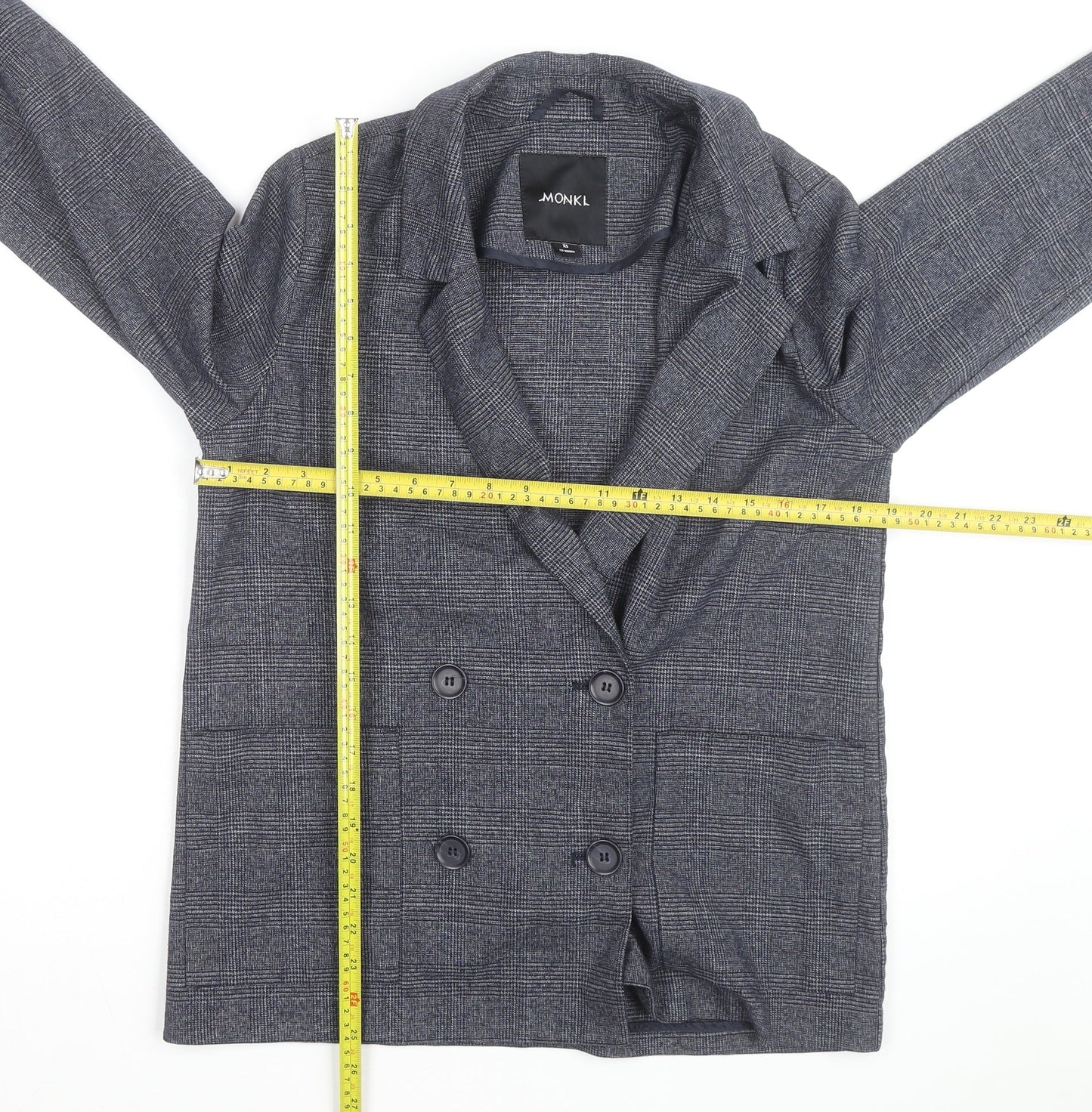 Monki Grey Check Blazer XS Classic Mid-Length Jacket