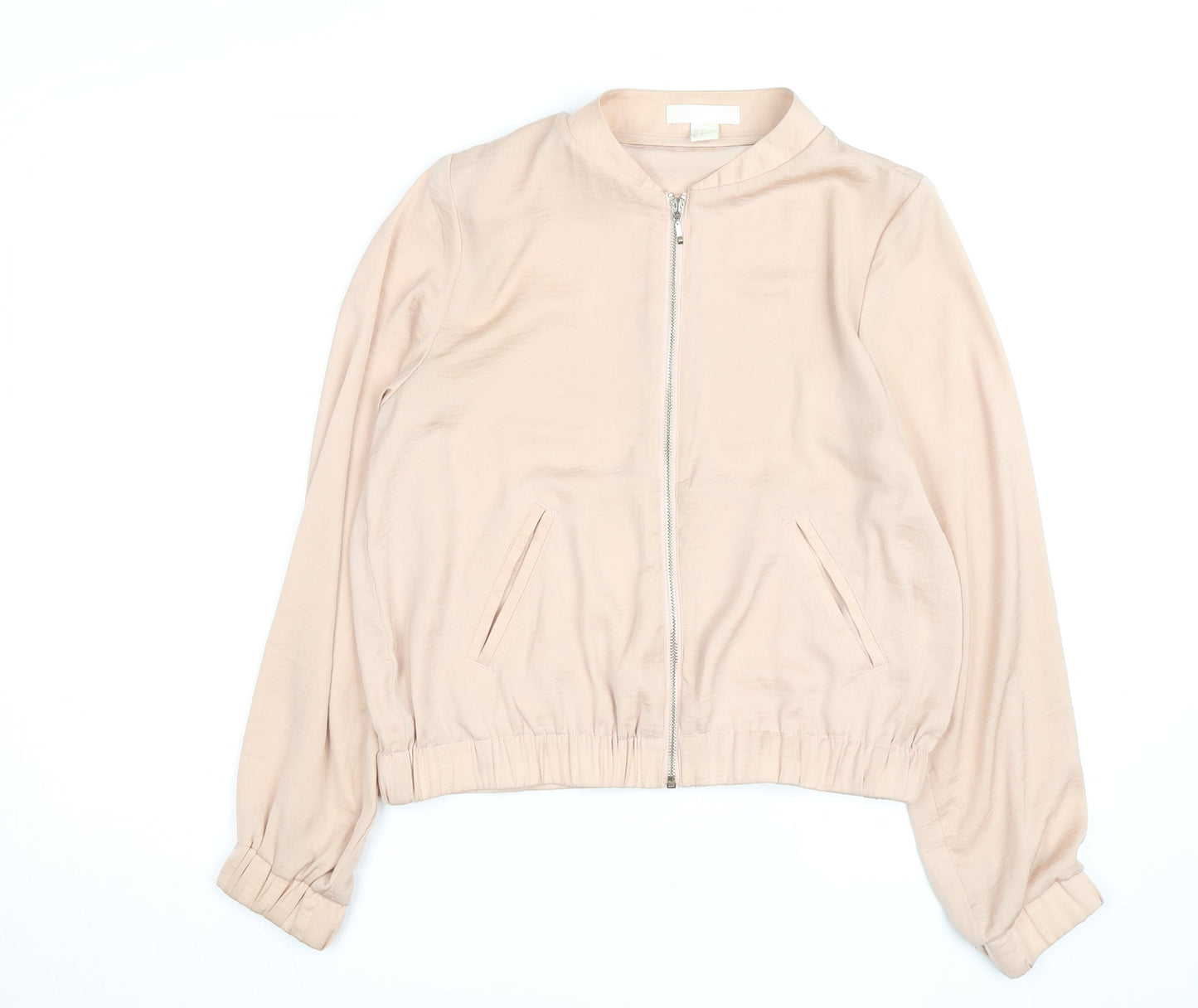 H&M Women’s Beige Long Sleeve Zip Shirt Size 8 Lightweight Casual