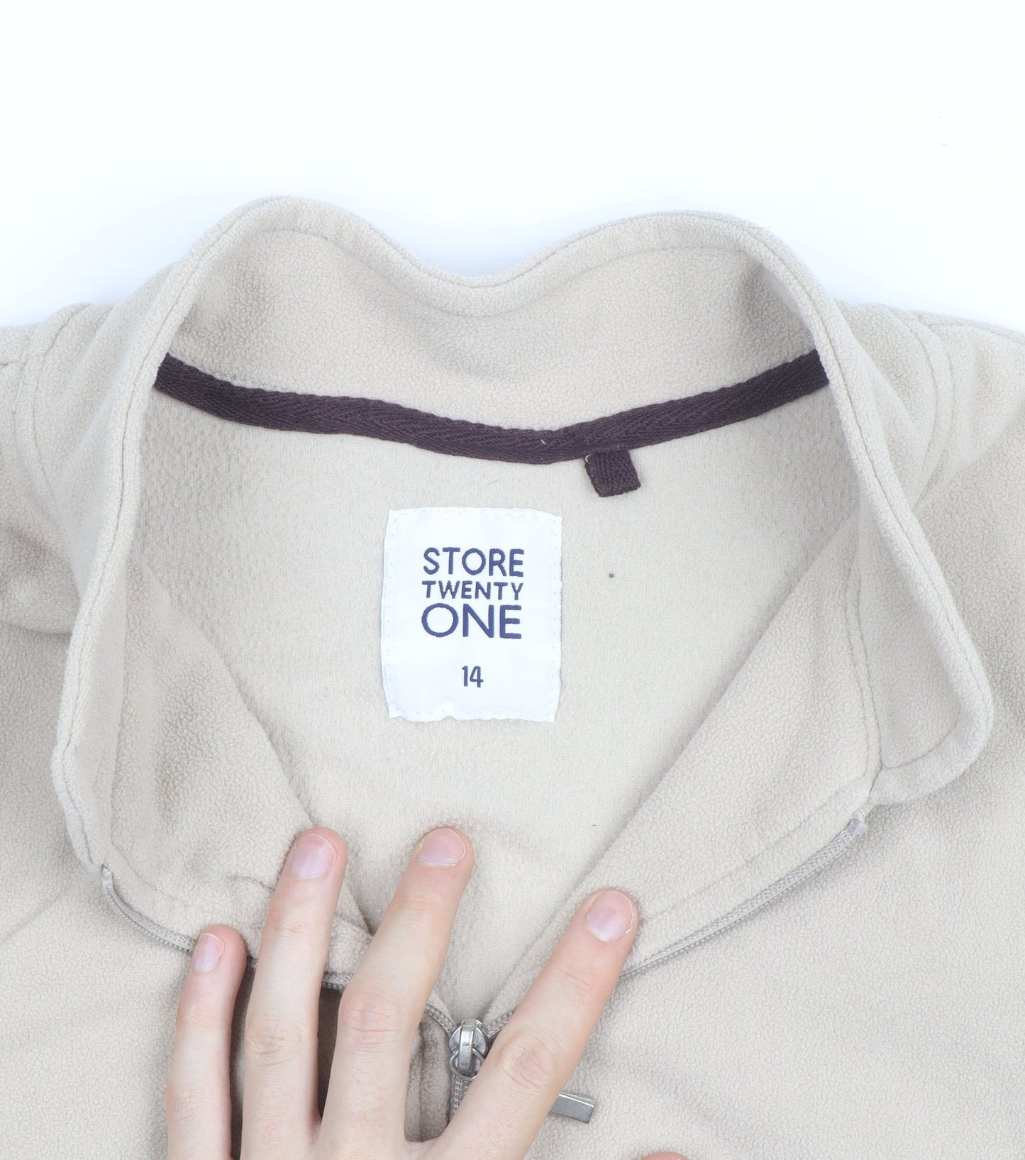 Store Twenty One Beige Fleece Sleeveless Full Zip Womens Jacket Size 14