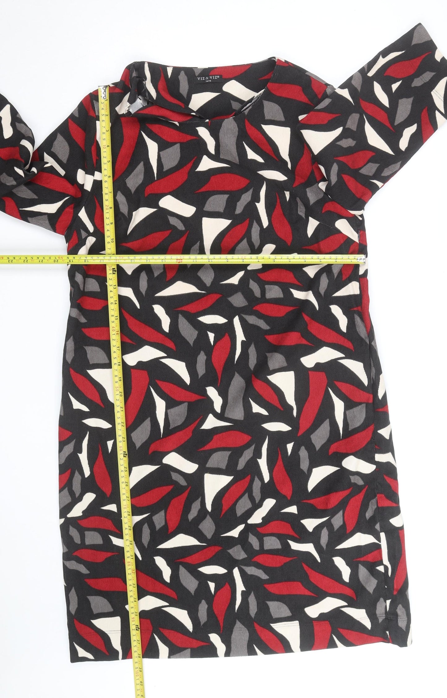 VIZ A VIZ Women's Multicoloured Shift Dress Size 14 3/4 Sleeve