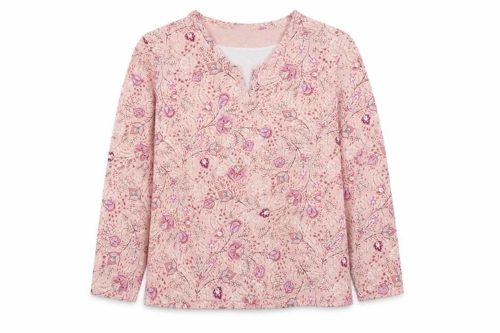 Damart Womens Pink Floral Henley Cotton Jumper Size L 18/20
