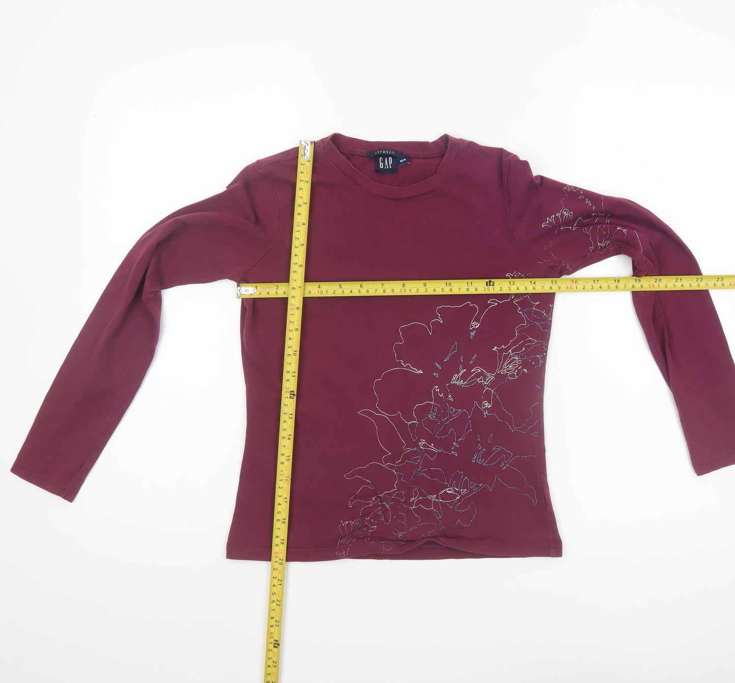GAP Women’s Red Floral Stretch Long Sleeve Cotton T-Shirt XS