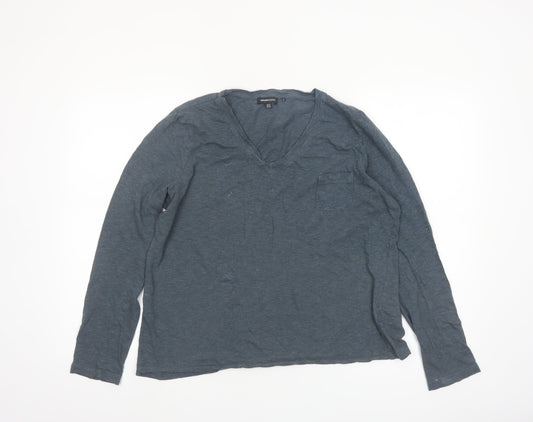 Superdry Women's Blue V-Neck Long Sleeve Cotton T-Shirt UK 14