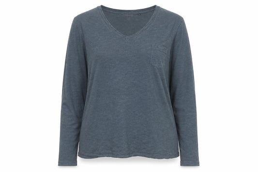 Superdry Women's Blue V-Neck Long Sleeve Cotton T-Shirt UK 14