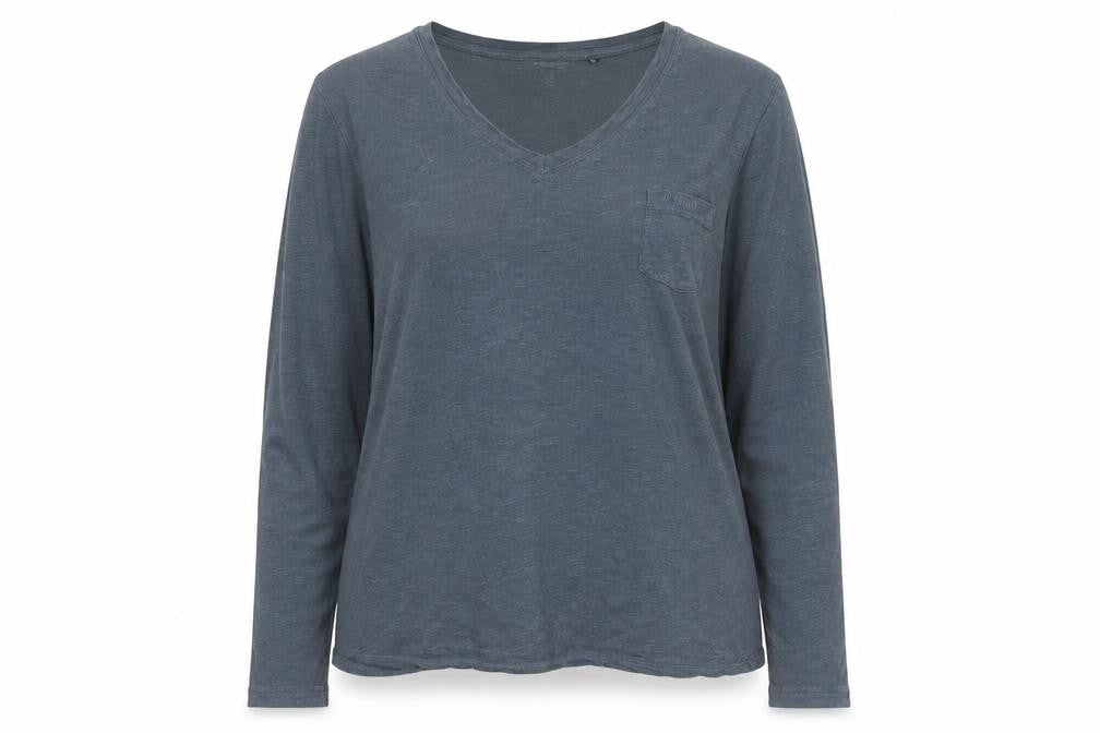 Superdry Women's Blue V-Neck Long Sleeve Cotton T-Shirt UK 14