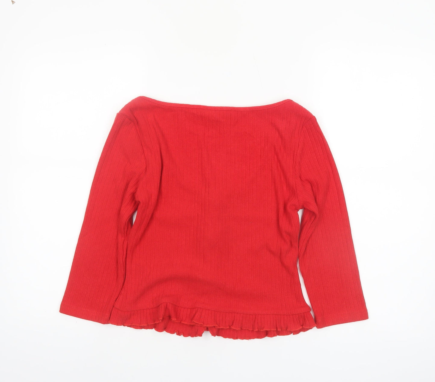 Motel Women Red Cropped Button Ruffle Knit Top Size L
