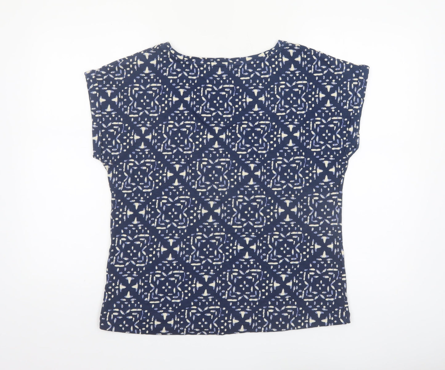 Fat Face Women's Blue Geometric Cotton T-Shirt UK 12