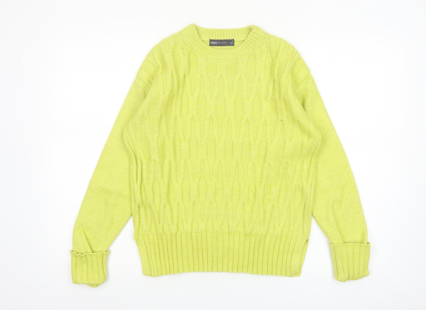 Marks and Spencer Womens Yellow Cable Knit Jumper Size S