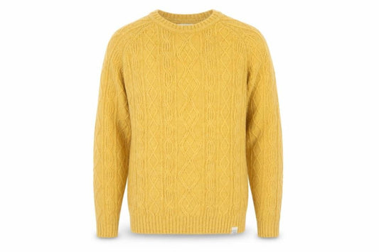 Norse Projects Men's Yellow Cable-Knit Wool Jumper XS