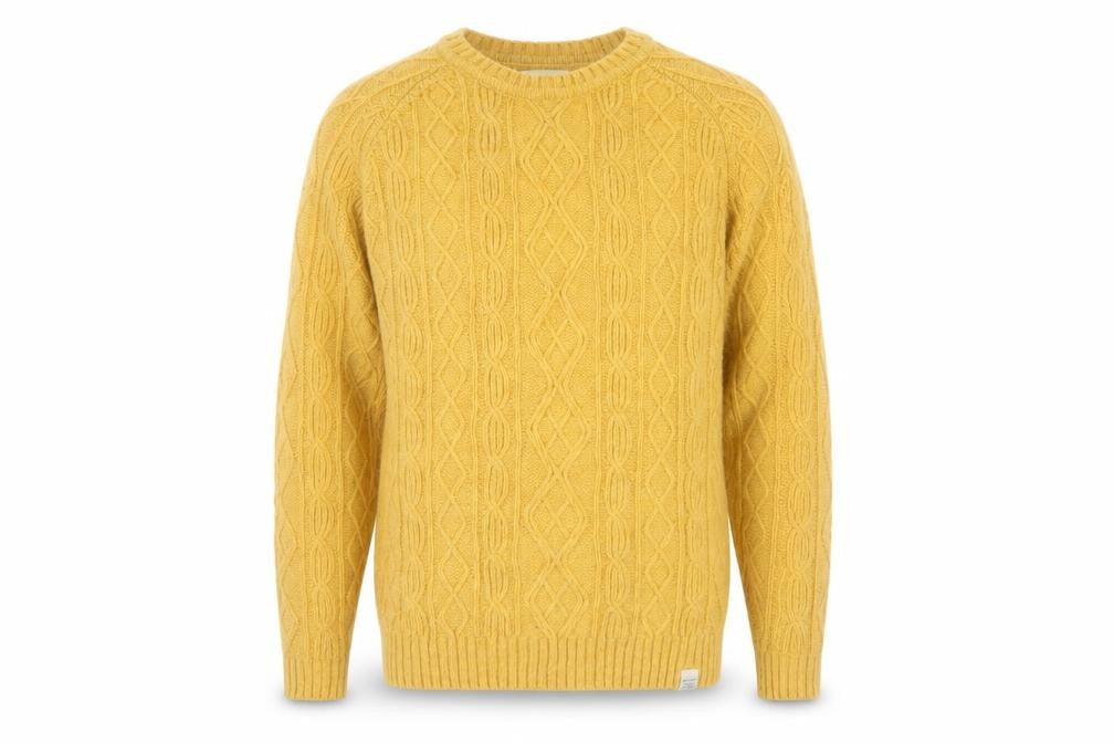 Norse Projects Men's Yellow Cable-Knit Wool Jumper XS