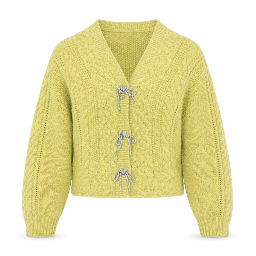 Next Women’s Green XS Cable Knit Bow Cardigan Jumper