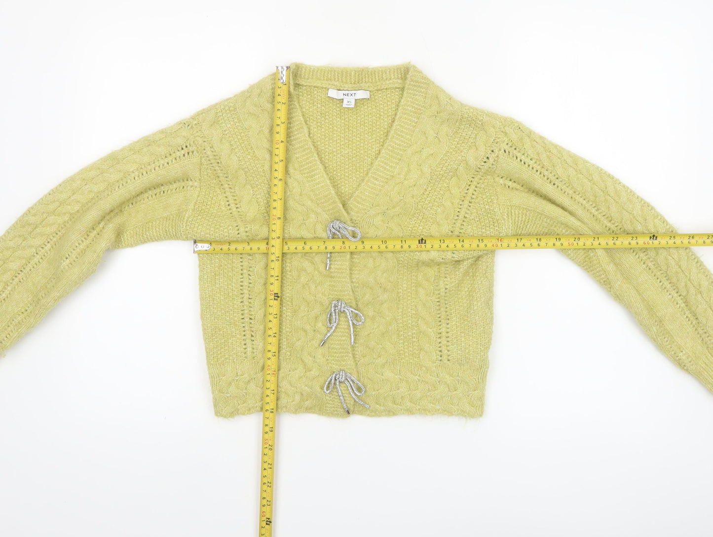 Next Women’s Green XS Cable Knit Bow Cardigan Jumper