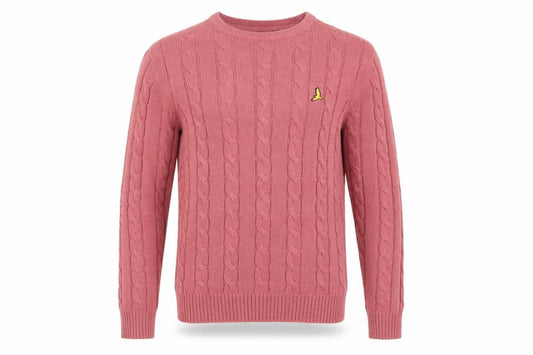 Brave Soul Men’s Pink Cable-Knit Crew Neck Jumper M