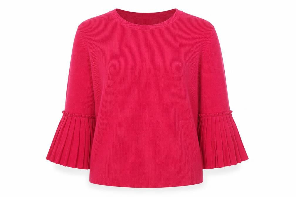 Marks & Spencer Women Pink Cotton Crew Neck Pleated Sleeve Jumper Size 16