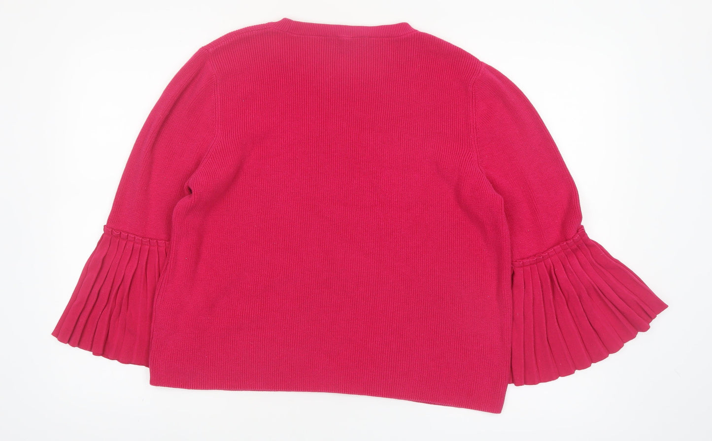 Marks and Spencer Women Pink Cotton Crew Neck Pleated Sleeve Jumper Size 16