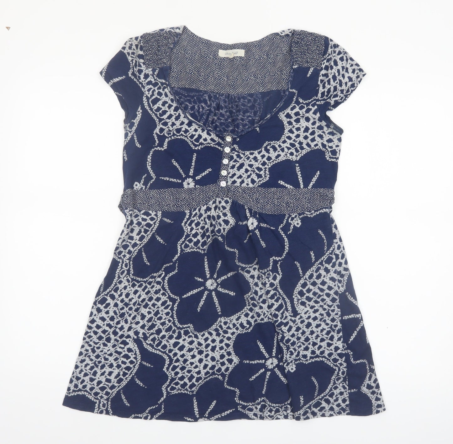 White Stuff Women's Blue Floral Cotton Tunic Blouse Size 10