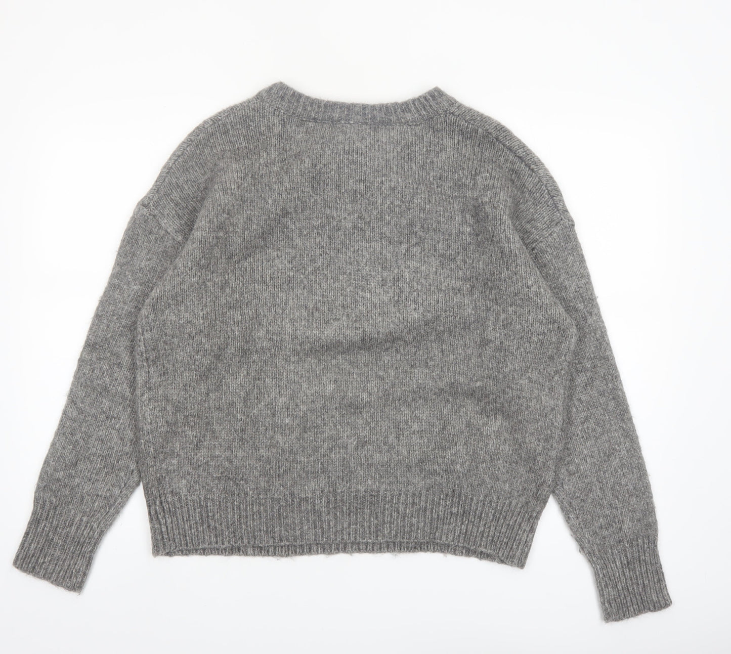 Zara Women Grey Knit Pullover Jumper M Long Sleeve Lace-Up Bow Wool Blend