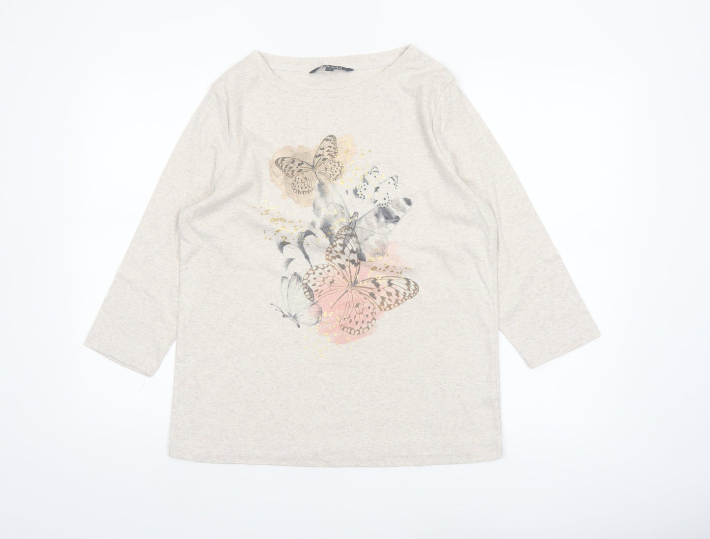 Bonmarché Women’s Beige Butterfly Print 3/4 Sleeve T-Shirt Size 16