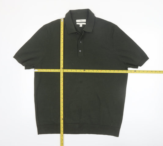 Marks and Spencer Men's Dark Green Cotton Polo Shirt XL
