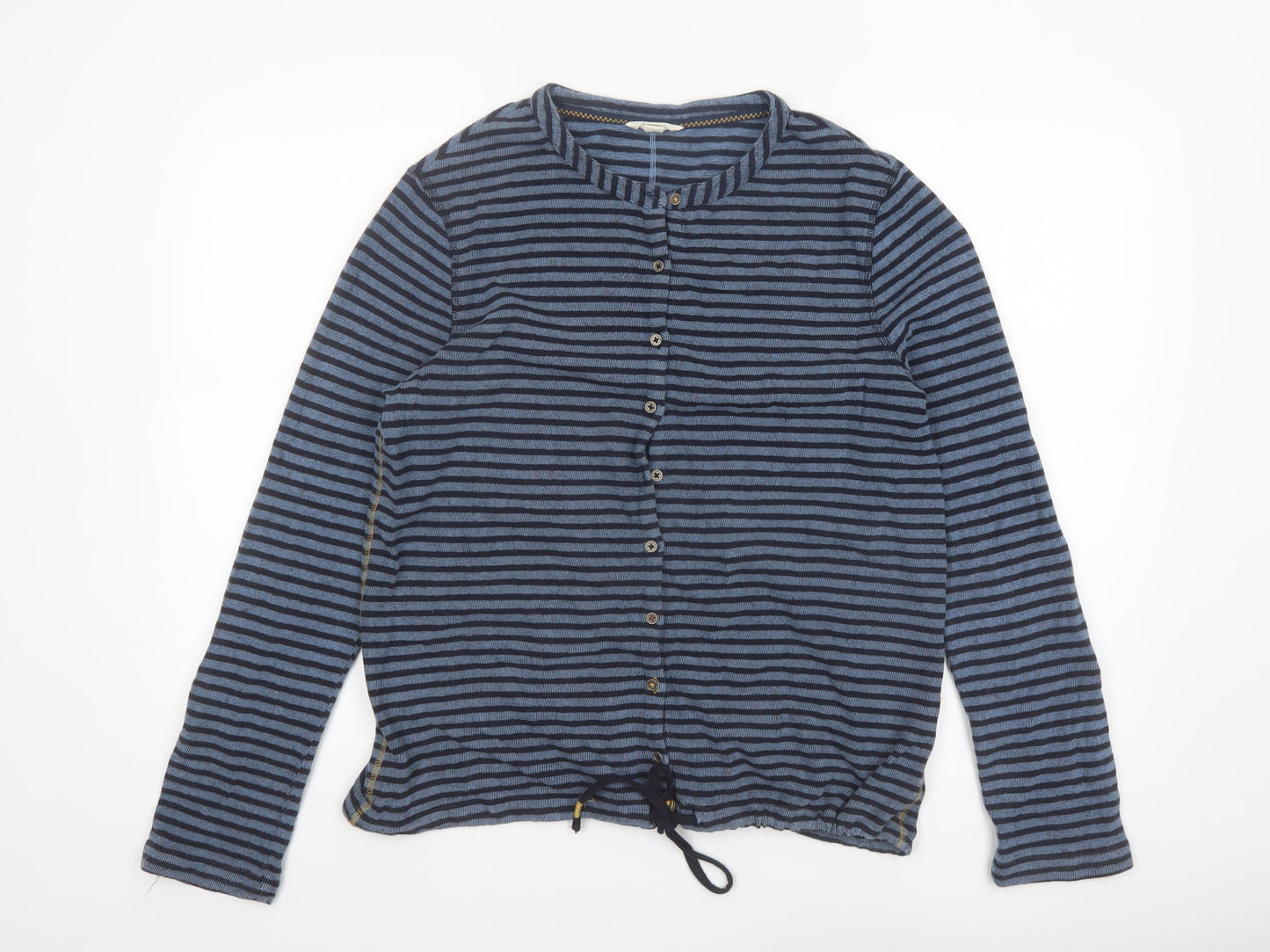 White Stuff Women’s Blue Striped Cotton Button-Up Top UK 12