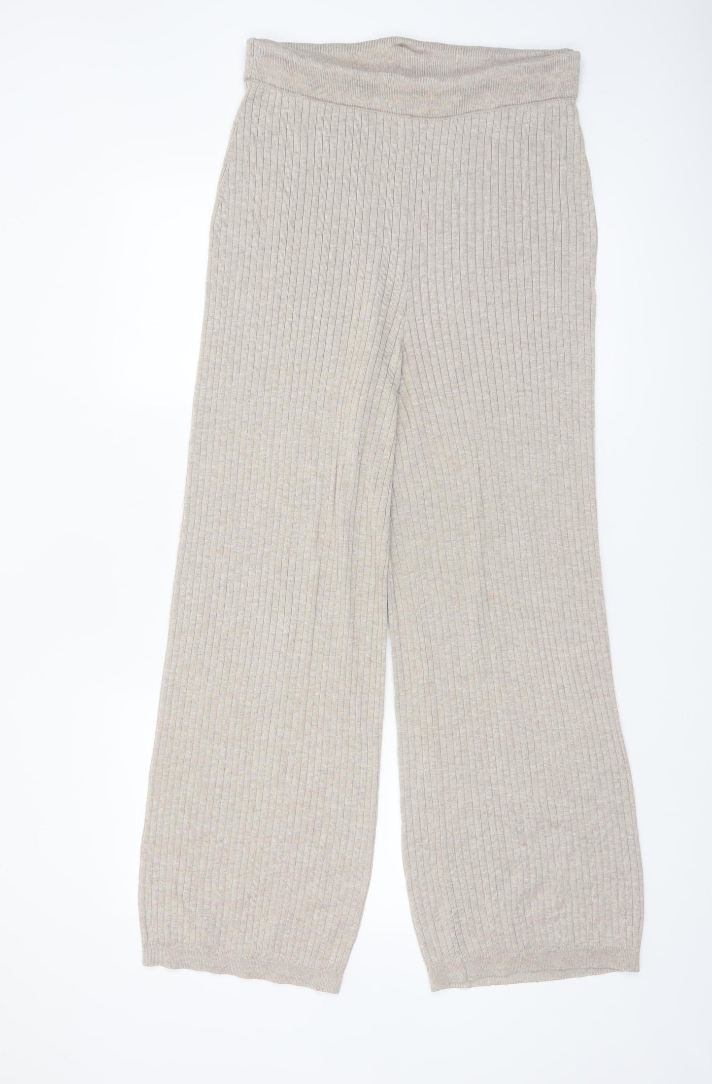 H&M Women Beige Knit Wide-Leg Lounge Trousers Size M