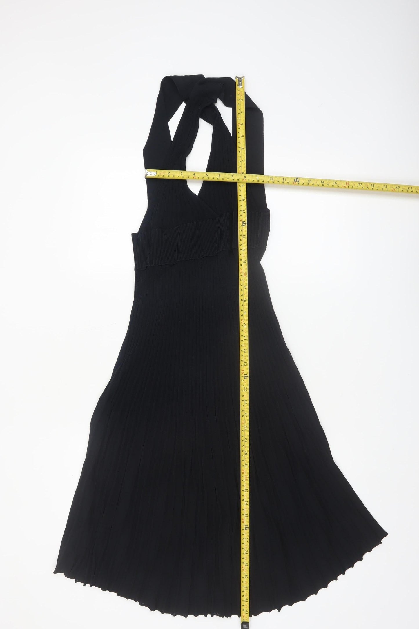 Zara Womens Black Midi Fit & Flare Halter Pleated Knit Dress Size M