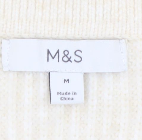 Marks and Spencer Women's Ivory Wool Blend Ribbed Cardigan M