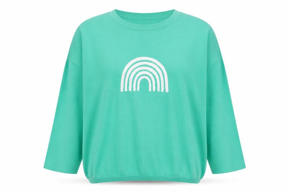 Haven Women Green Relaxed Crew Neck Rainbow Cotton Jumper One Size