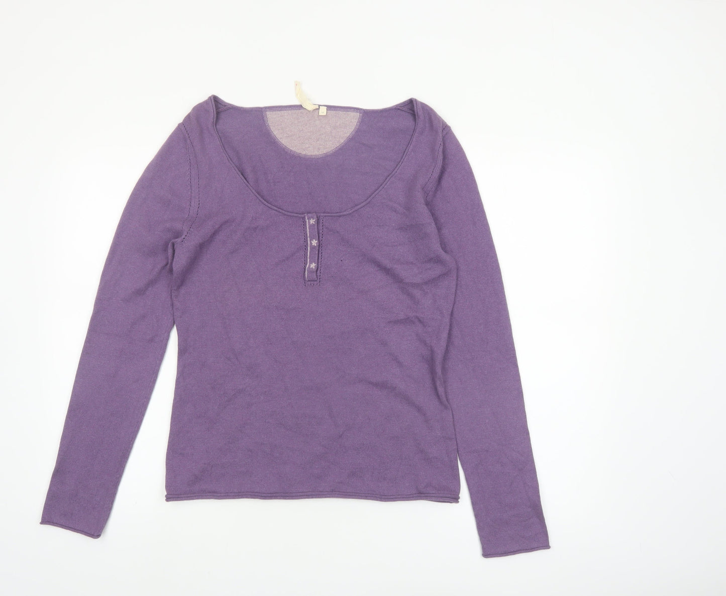 White Stuff Women's Purple Henley Jumper Size 14 Cotton Angora