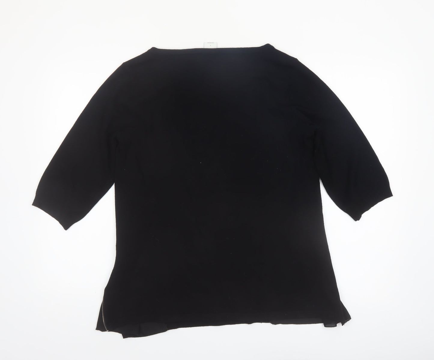 Vero Moda Women Black L Zip Detail 3/4 Sleeve Tunic Top