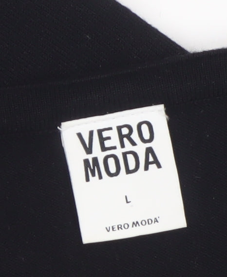 Vero Moda Women Black L Zip Detail 3/4 Sleeve Tunic Top
