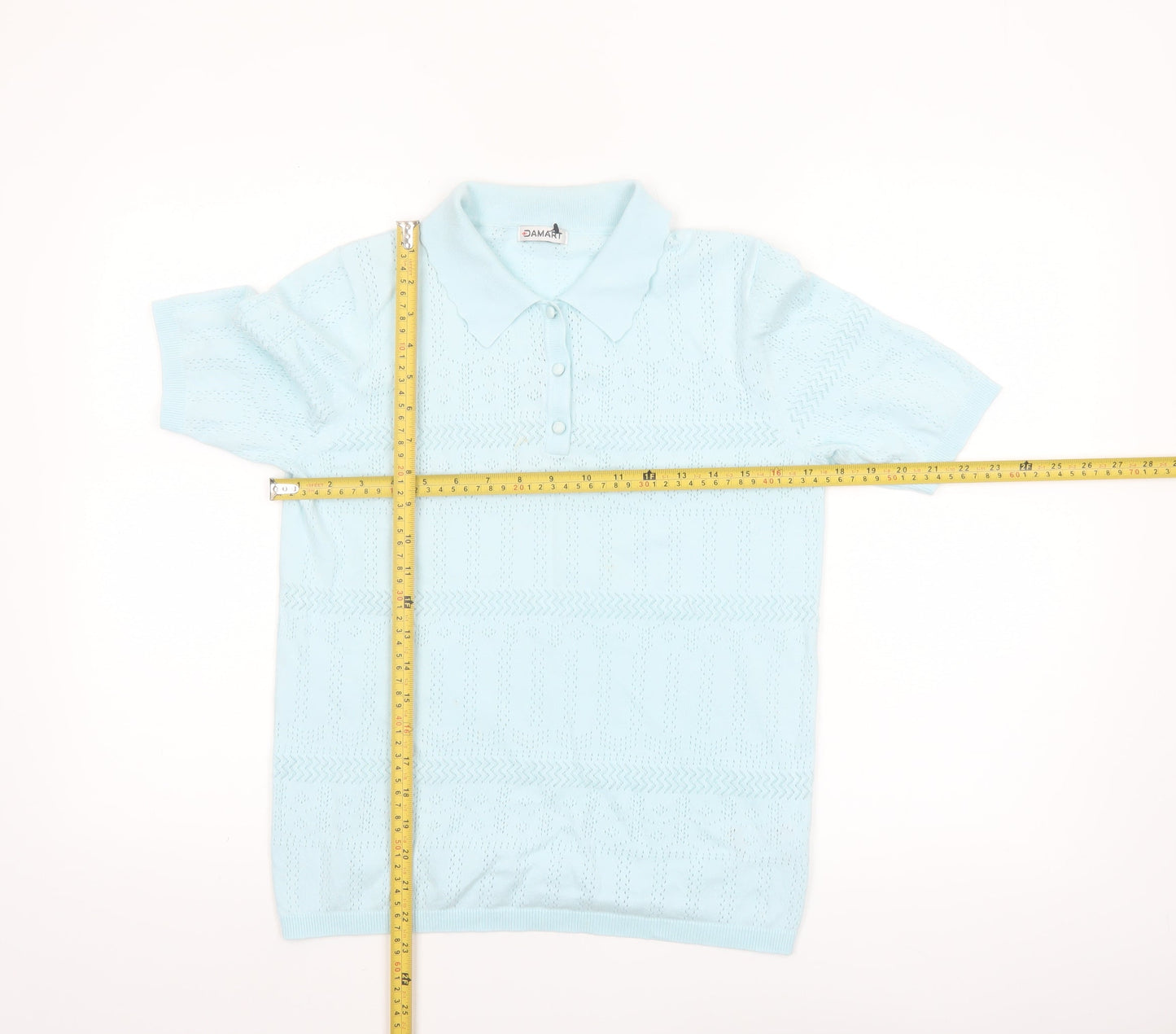 Damart Women Blue Short Sleeve Collared Knit Polo Shirt Size S