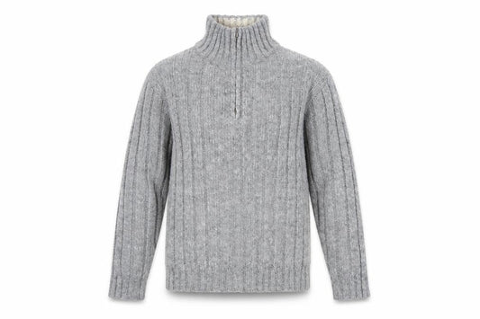 North Coast Men's Grey Chunky Knit 1/2 Zip High Neck Jumper M