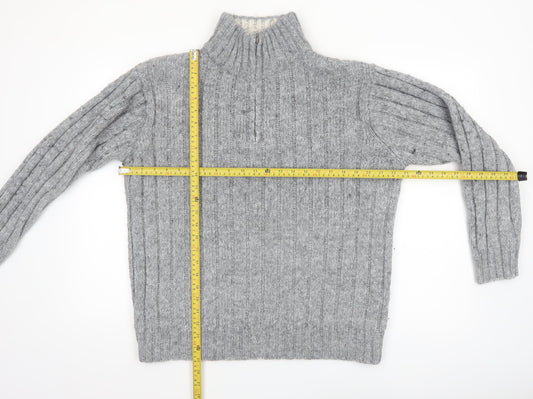 North Coast Men's Grey Chunky Knit 1/2 Zip High Neck Jumper M