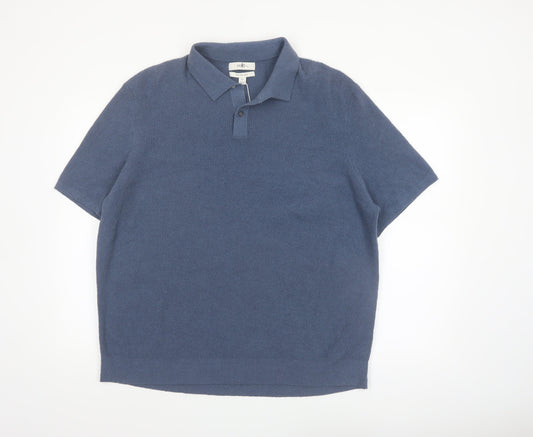 Marks and Spencer Men's Blue Cotton Blend Knit Polo Shirt 2XL