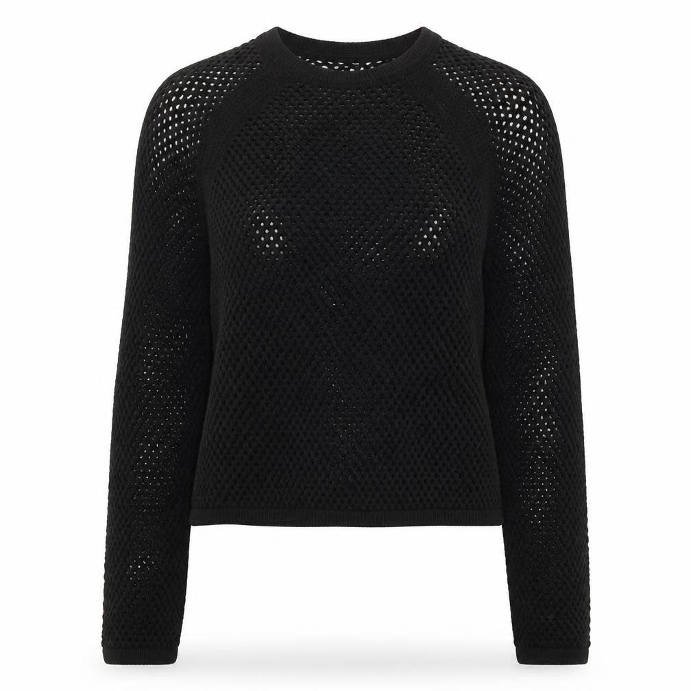 Marks & Spencer Women's Black Open-Knit Cotton Jumper Size S