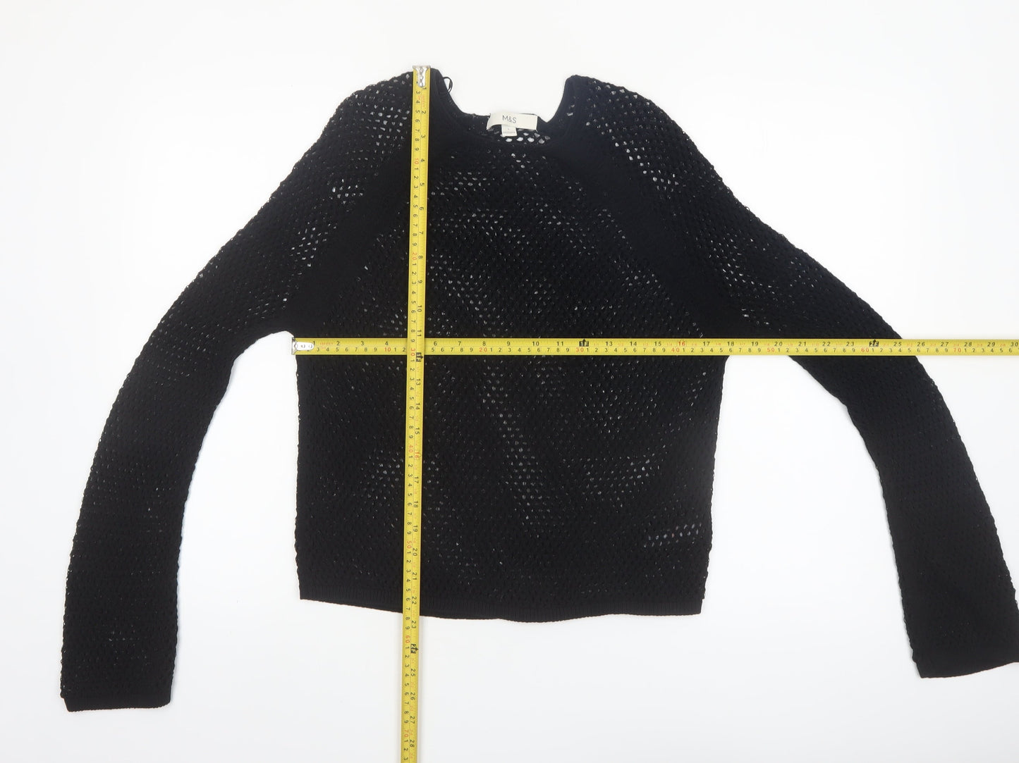 Marks and Spencer Women's Black Open-Knit Cotton Jumper Size S