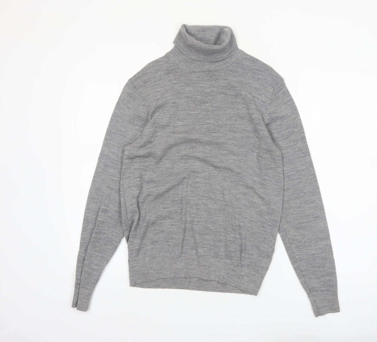 Uniqlo Men's Grey Wool Roll Neck Jumper Size S