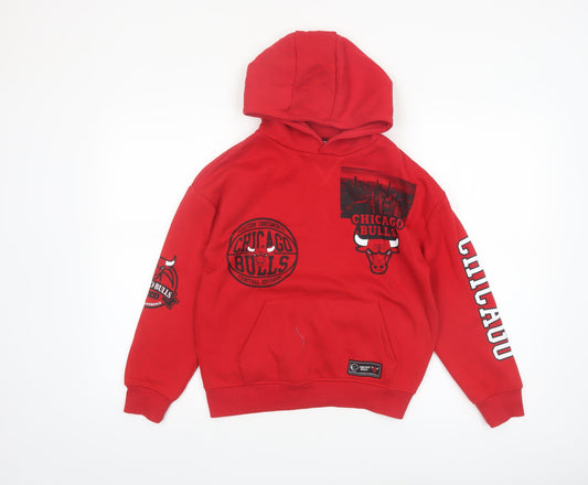 NBA Boys Red Chicago Bulls Pullover Hoodie 9-10 Years Cotton Blend