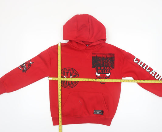 NBA Boys Red Chicago Bulls Pullover Hoodie 9-10 Years Cotton Blend