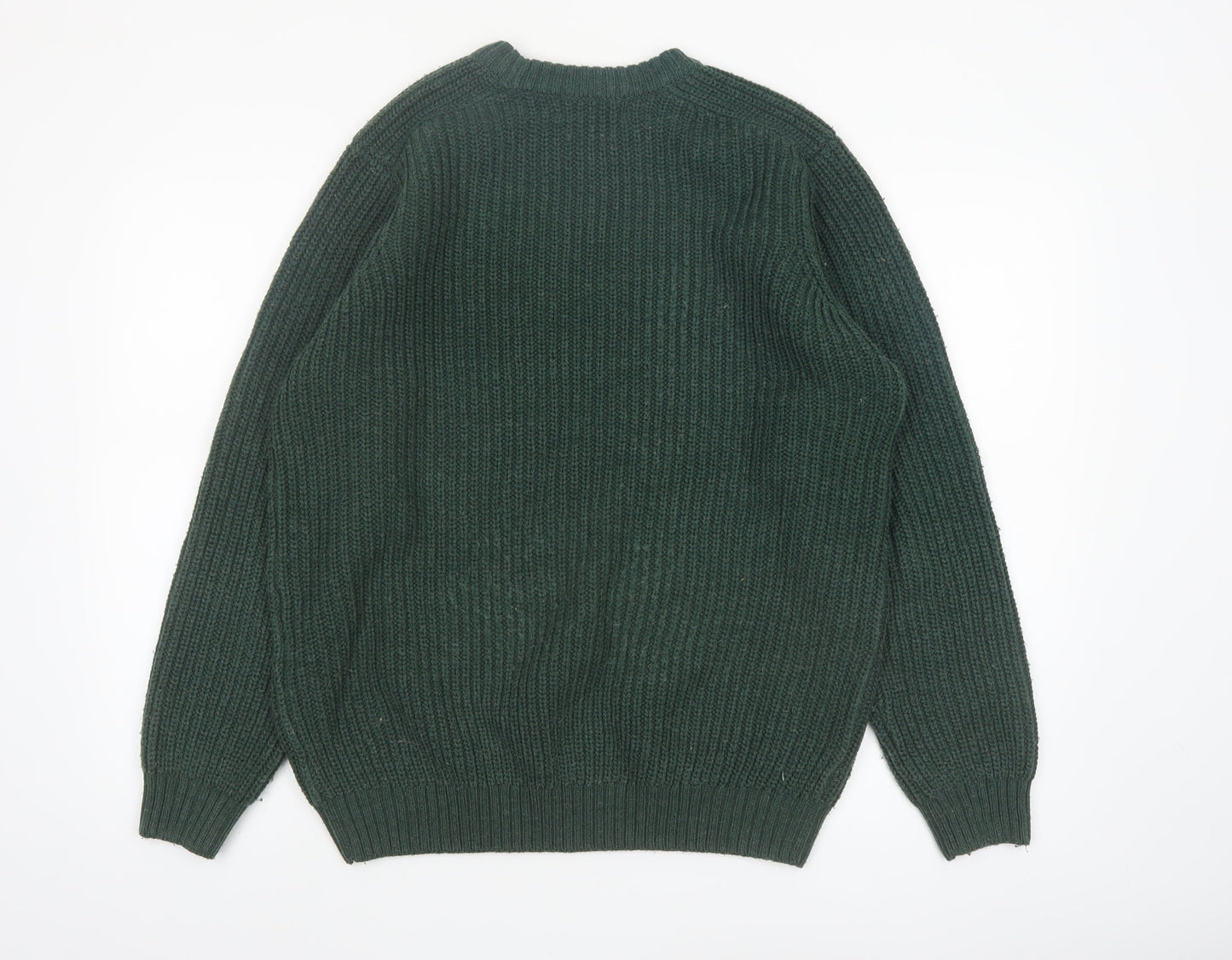 PG Field Men's Green Chunky-Knit Crew Neck Acrylic Jumper L
