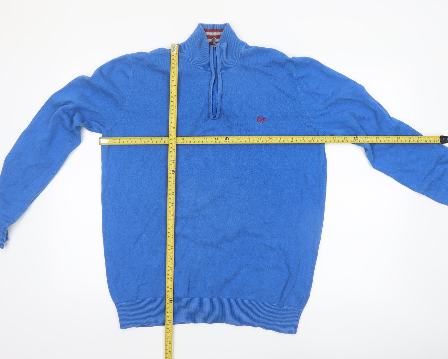 Crew Clothing Company Men's Blue Cotton 1/4 Zip Jumper Size L