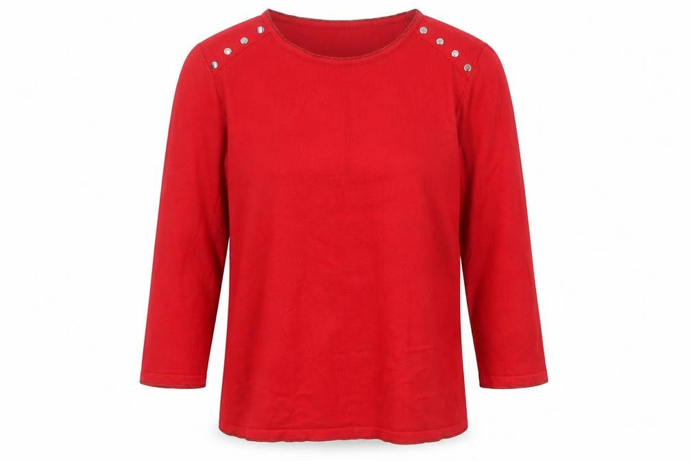 Just Elegance Women's Red M Stud Shoulder Long Sleeve Jumper